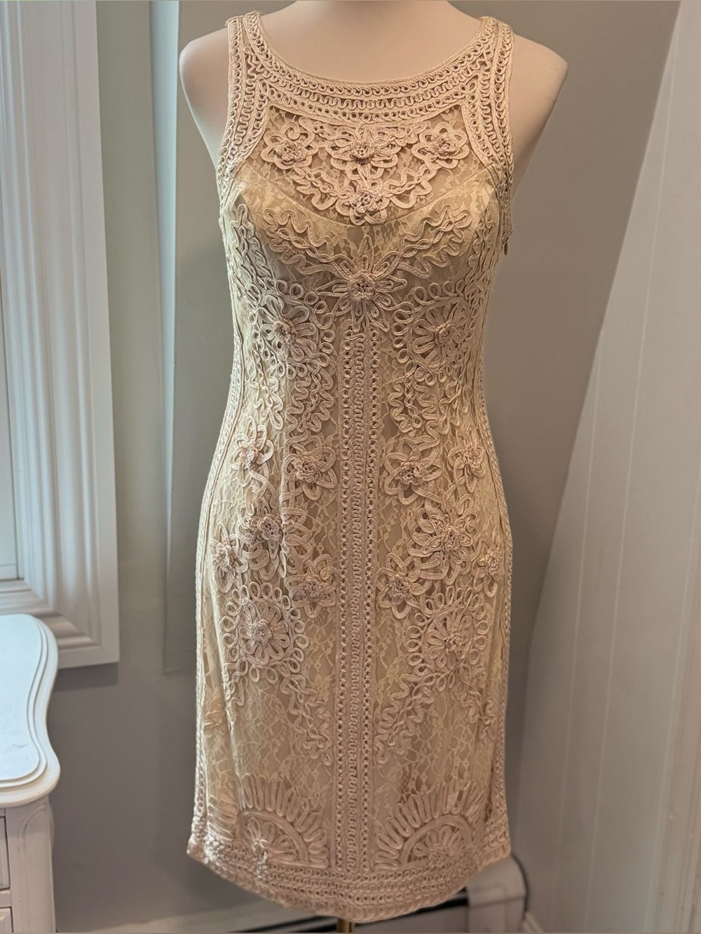 Sue Wong Nocturne Cream/Champagne Embroidered Lace Cocktail Dress Size 6